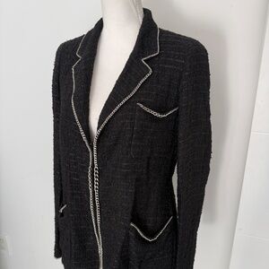 Chanel Vintage Classic Single Breasted Chain Tweed Black Blazer Jacket